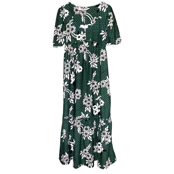 Celia Birtwell Green Floral Empire Waisted Maxi Dress Stretch Pockets - Picture 3 of 5